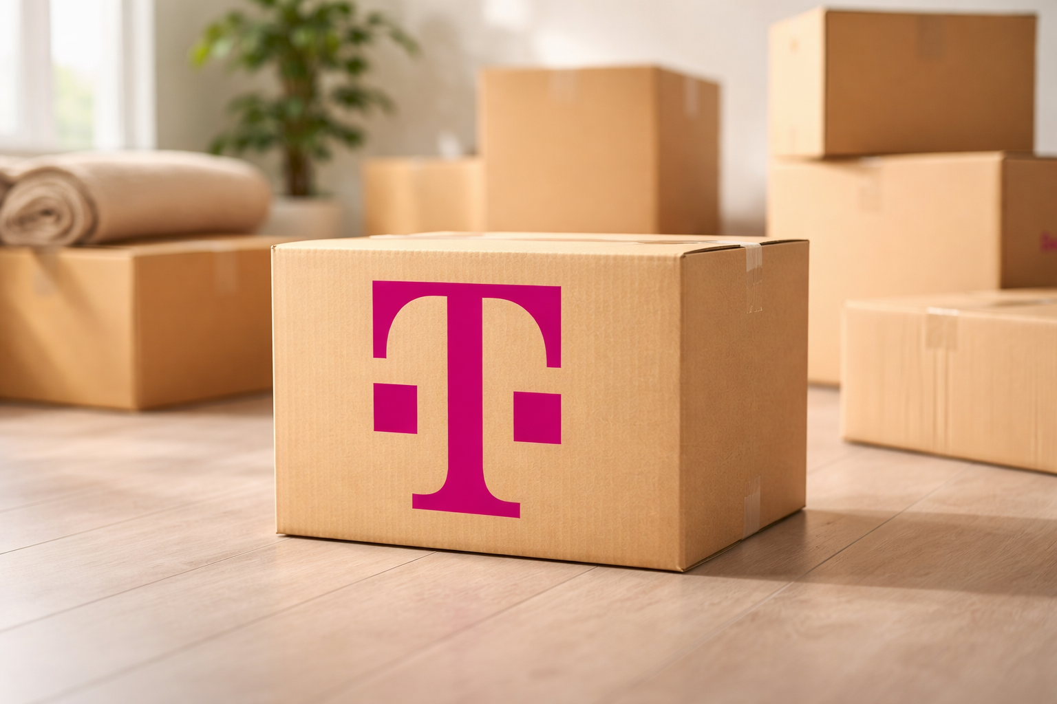 The T-Mobile logo on a moving box.