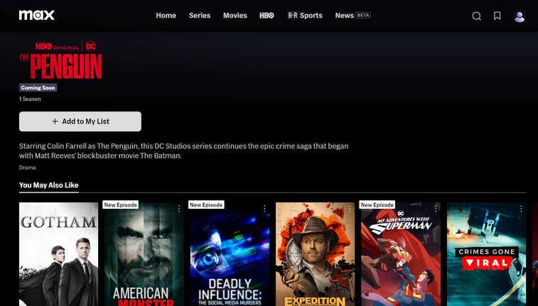 The Penguin's show page on Max has already been updated to reflect the HBO Original branding.