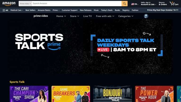 A screenshot of Amazon's now-defunct sports talk bloc