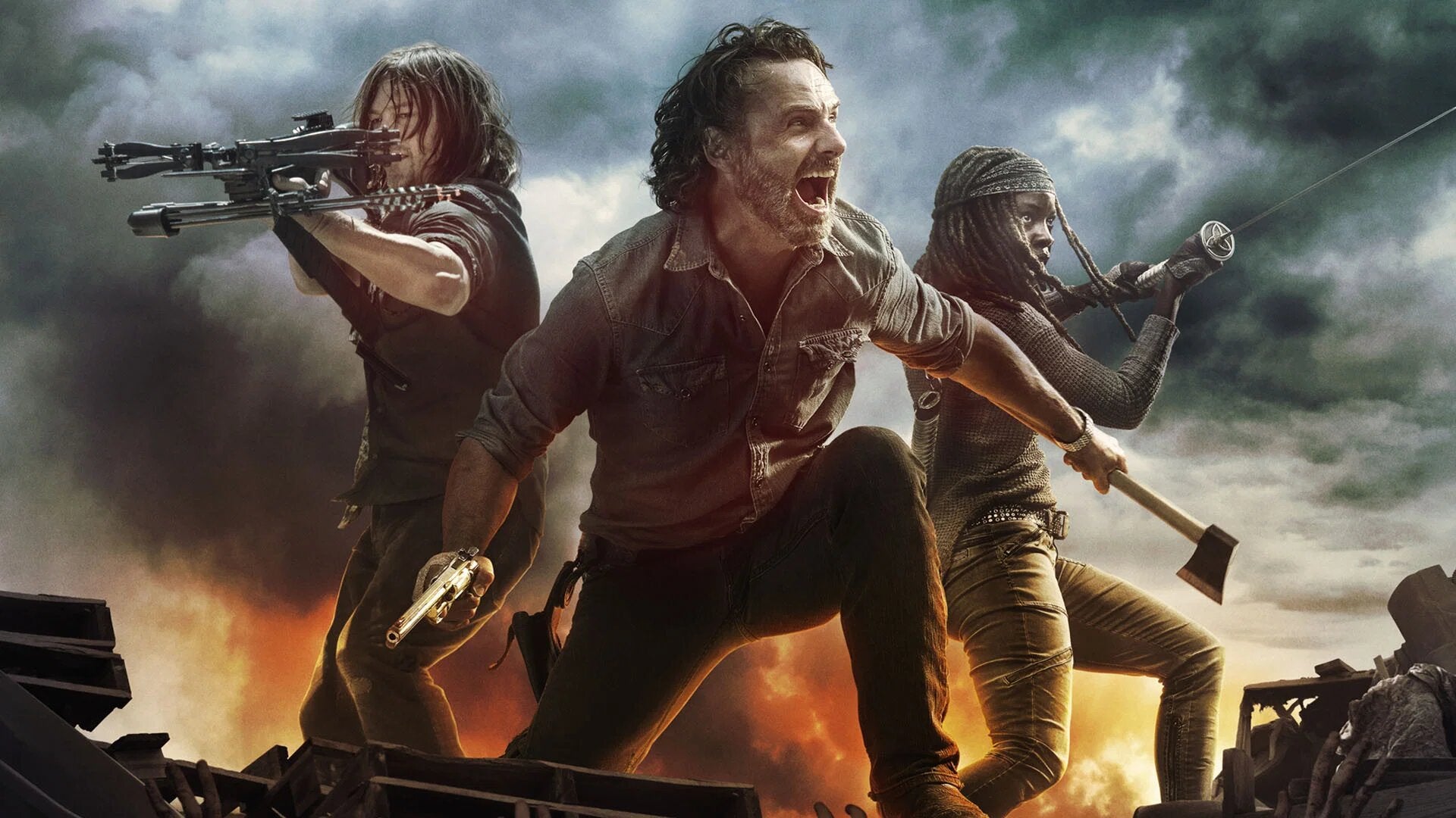 An image from The Walking Dead, and details about AMC's second quarter earnings.
