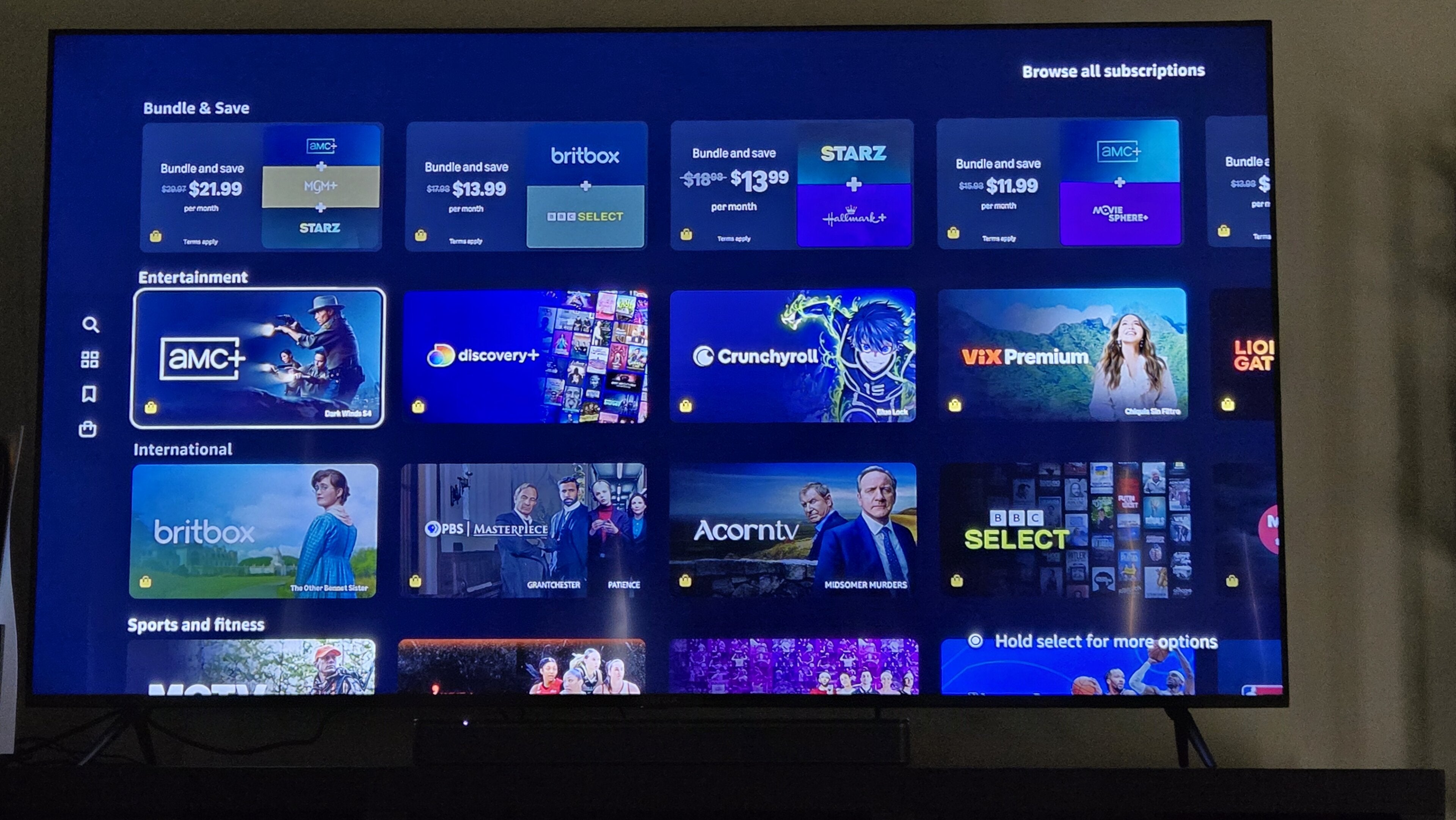 A selecton of specialty streaming services on Prime Video.