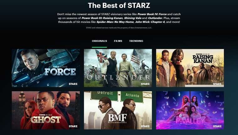 A selection of the most popular TV series on STARZ
