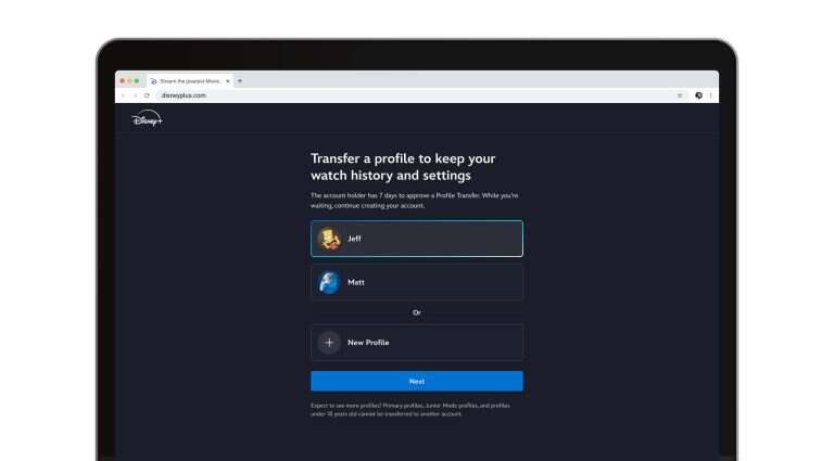Profiles can be transfered easily when adding an additional user to Disney+.
