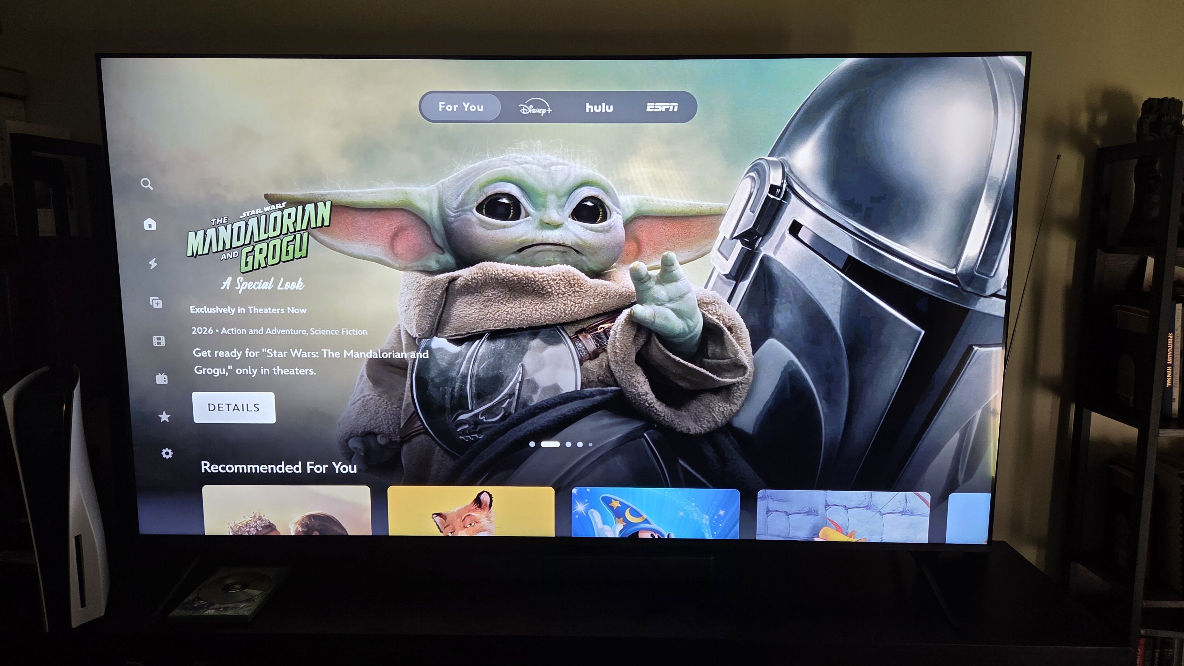 The Disney+ app home screen on a Fire TV screen.