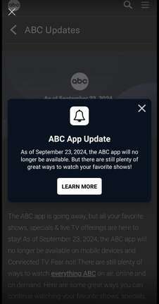 The ABC App is one of five on-demand Disney apps shutting down Monday.