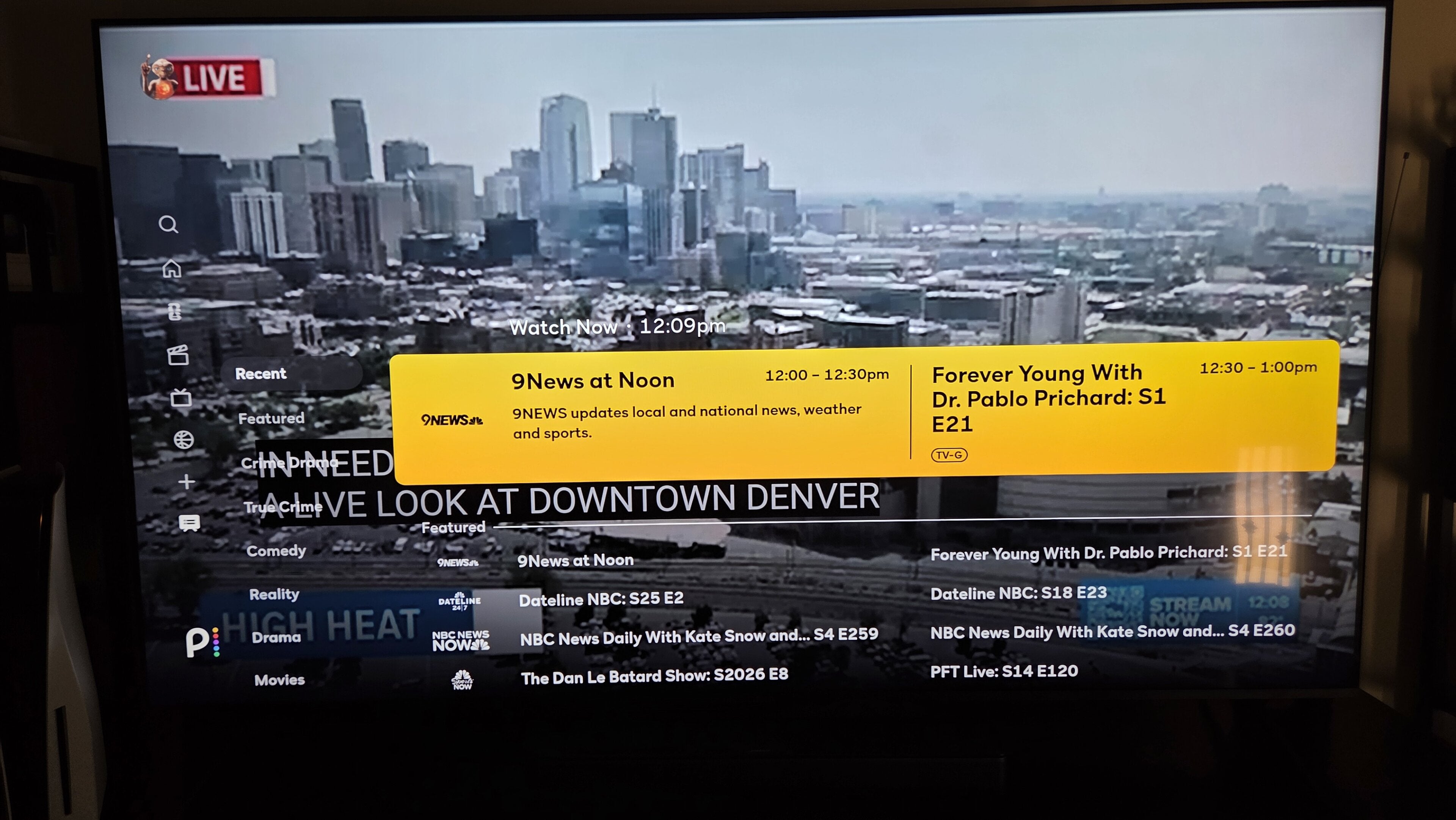 A live stream of NBC on the Peacock app.