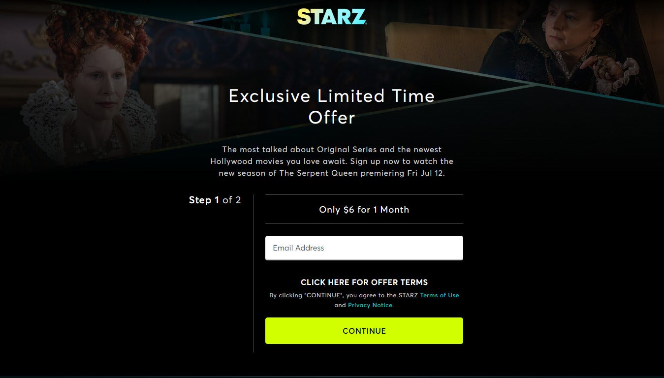 STARZ is offering new customers a discount off their first month of service for a limited time.