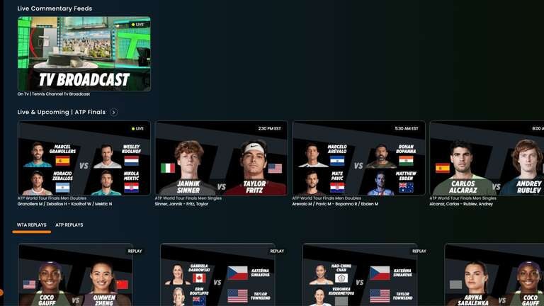 Tennis Channel has a huge amount of live tennis and other content available.
