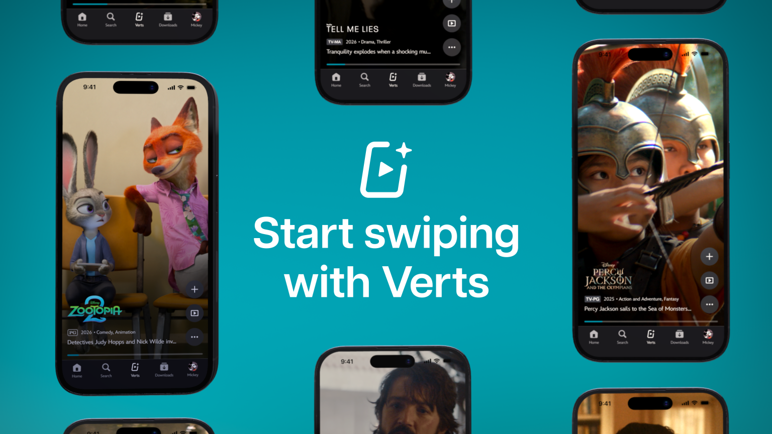A promo image of Disney+ Verts on phone screens.