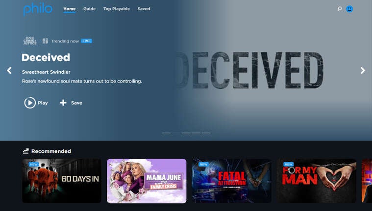 The home screen on Philo's free streaming service will look quite familiar to most.
