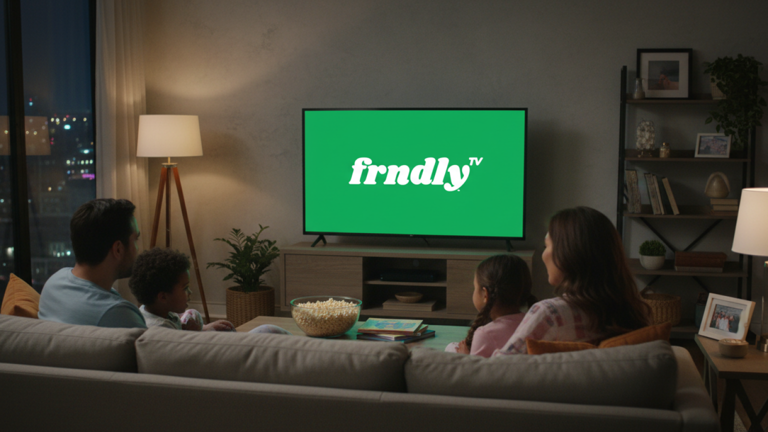 Parents watching Frndly TV with kids.