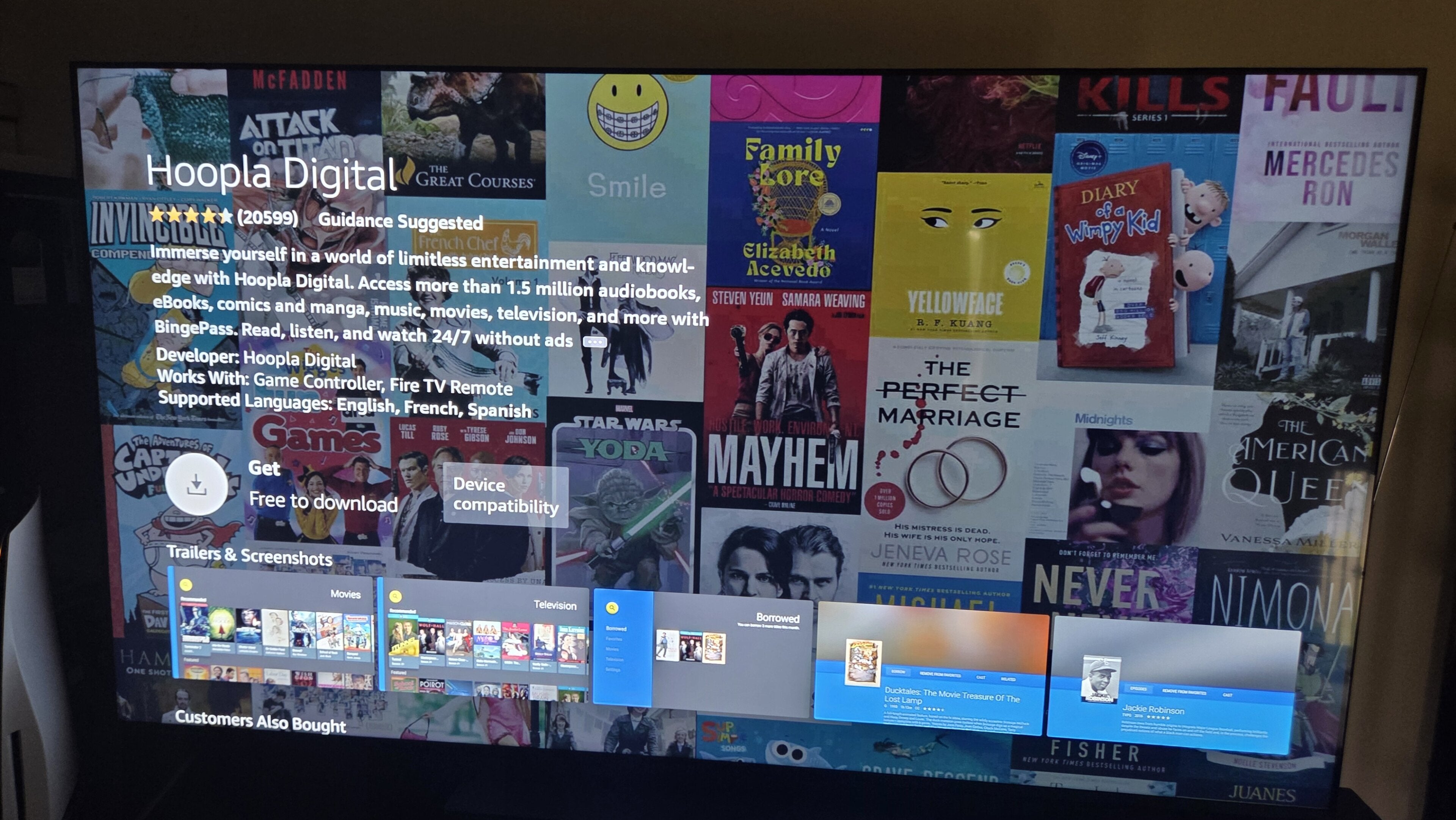 Hoopla's app on Fire TV, and instructions on how to borrow content with Hoopla.