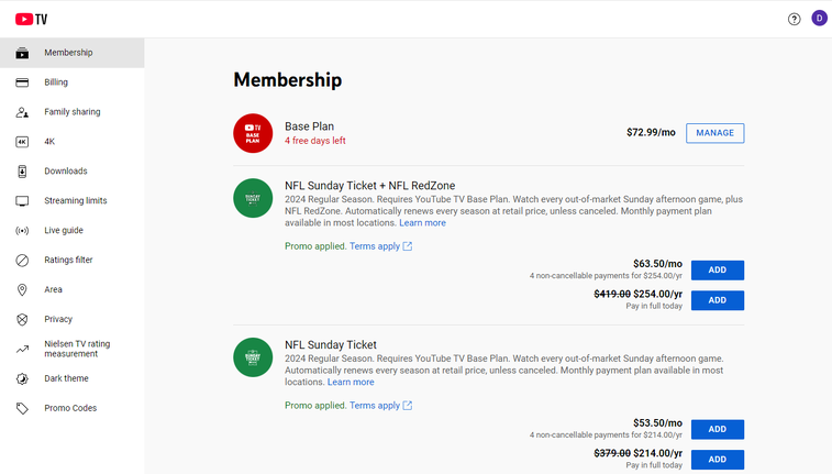 On the Membership page, you'll be able to make numerous changes to your account.