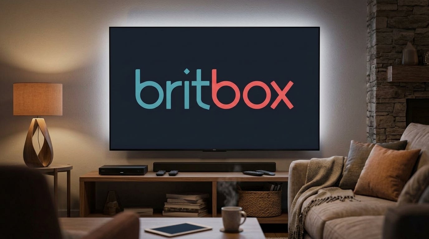 The BritBox logo on a TV screen, and instructions for canceling the service.