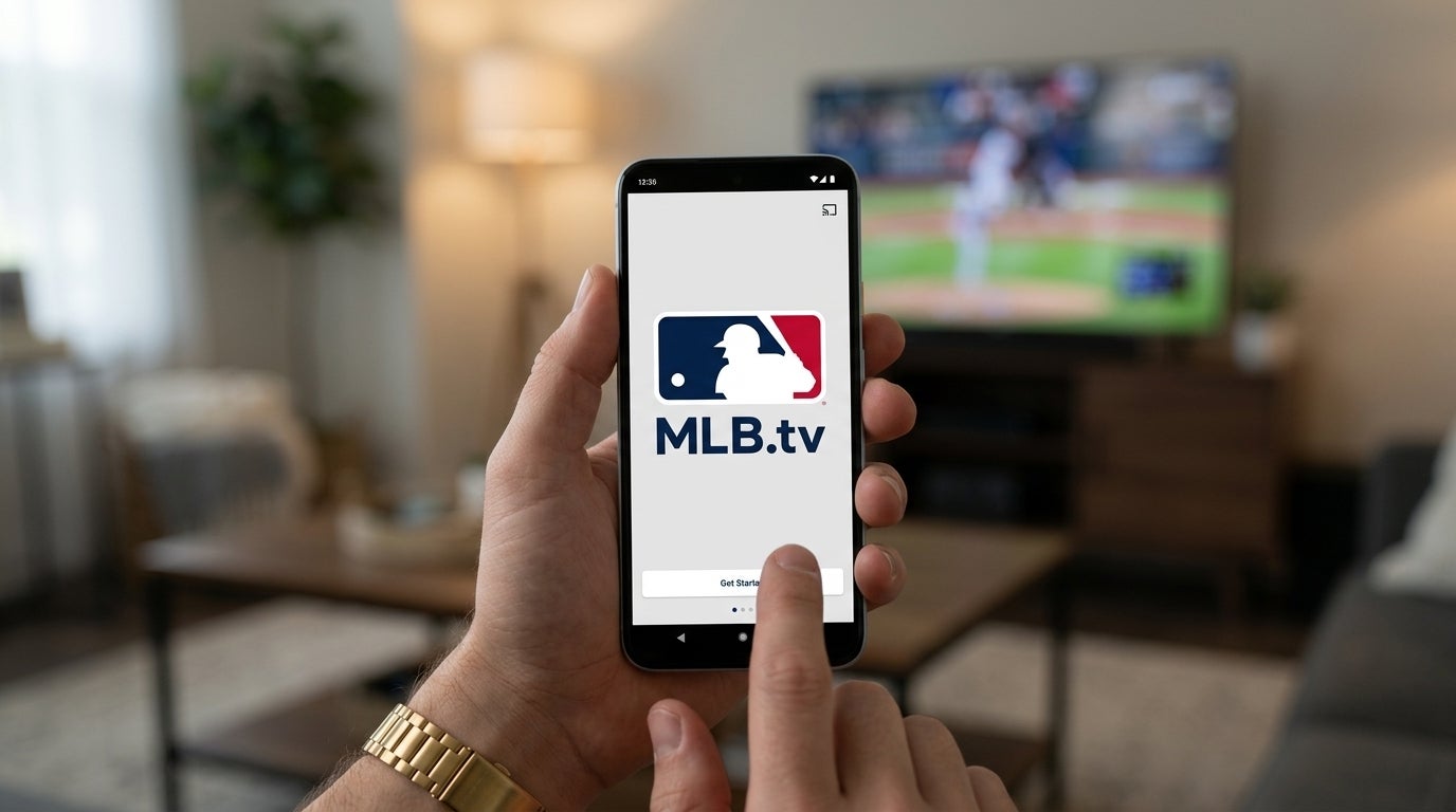 MLB.TV on a phone screen, and instructions for canceling the service.