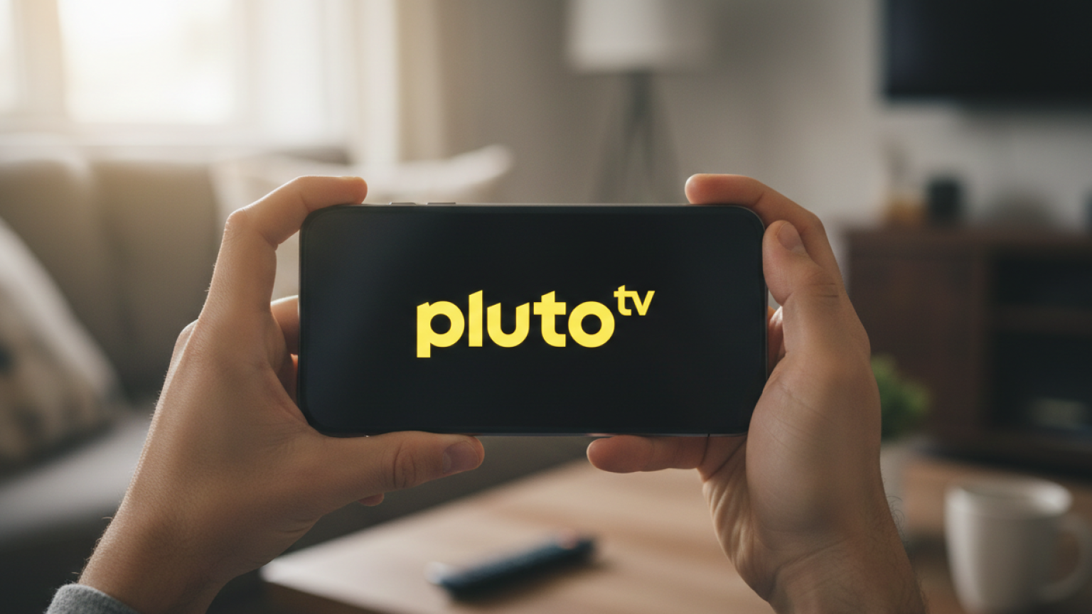 The Pluto TV logo on a phone
