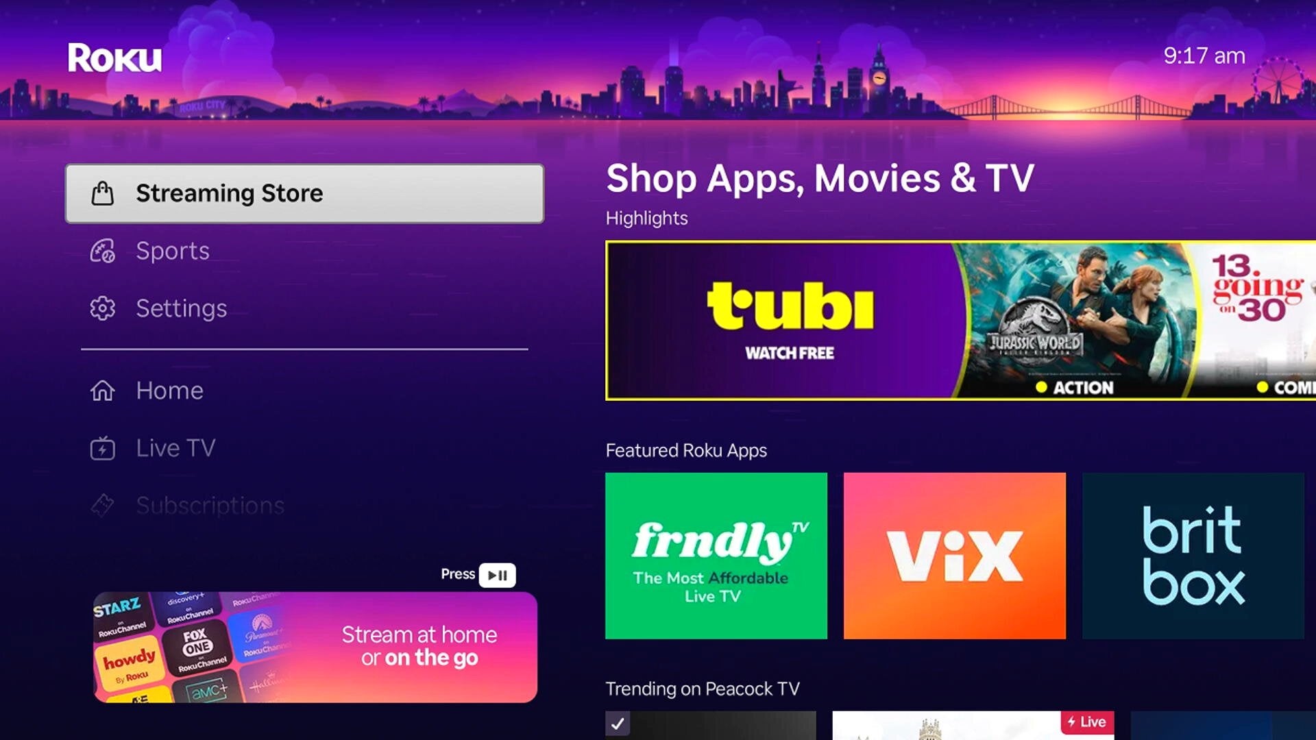 The Streaming Store on the Roku operating system, and instructions for adding apps.
