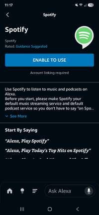 Sporitfy's set-up page on the Alexa app.