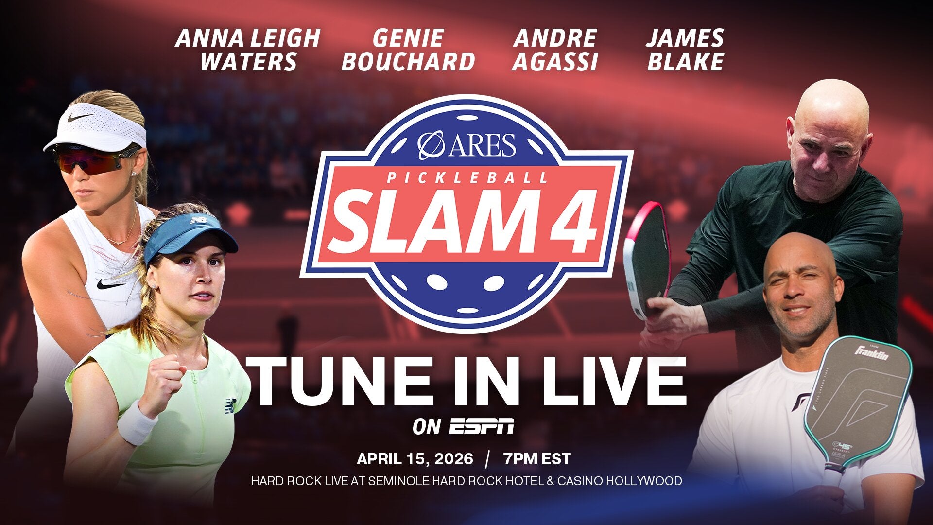 The Ares Pickleball Slam will air on ESPN on Wednesday, April 15.