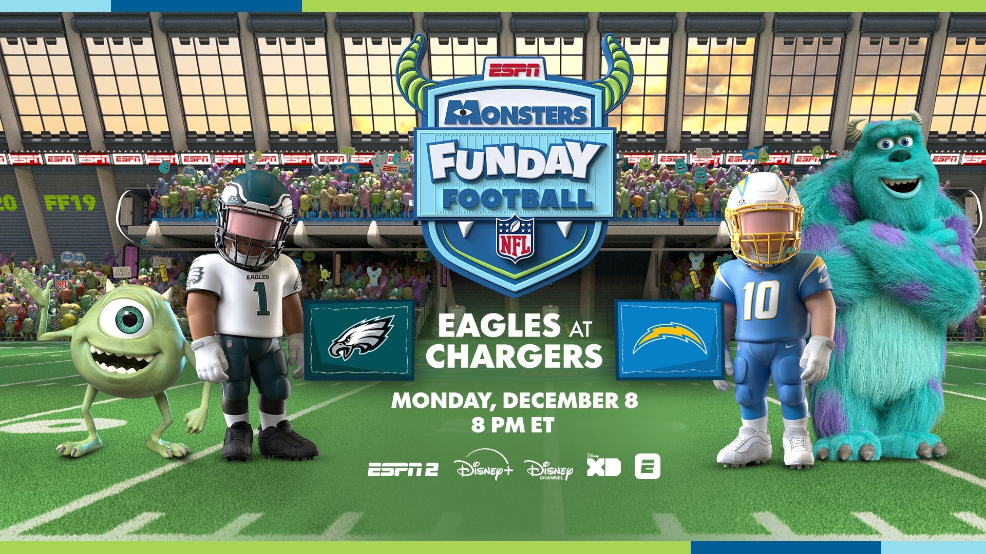 This week's NFL game between the Chargers and Eagles will have a special Monsters Inc. broadcast.