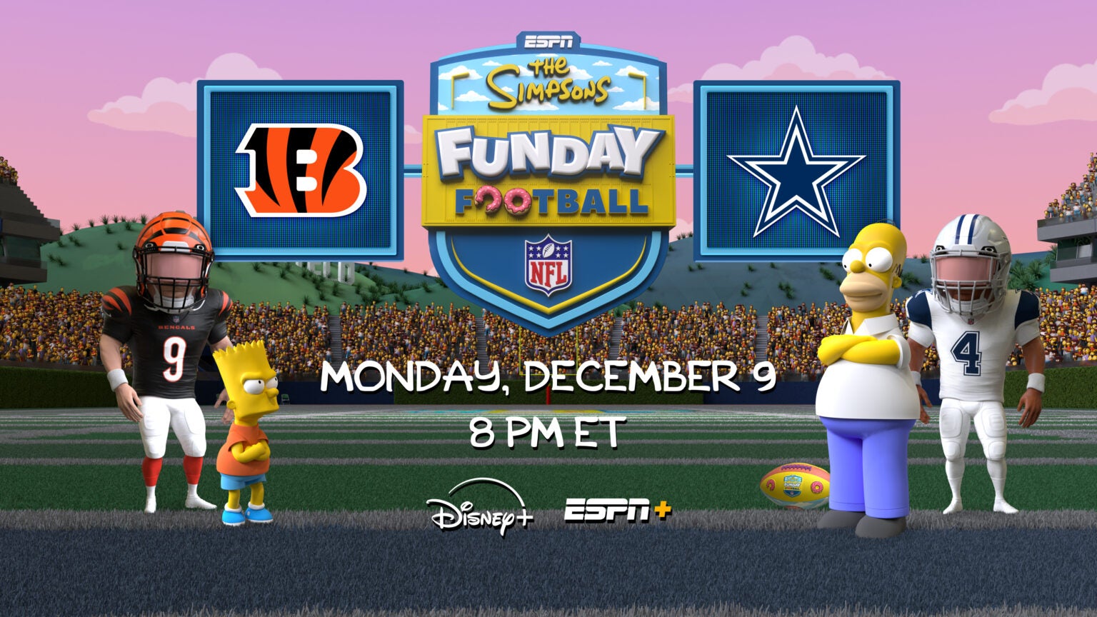 Monday Night Football will see a special Simpsons edition of the Cincinnati Bengals vs. Dallas Cowboys game play out live.