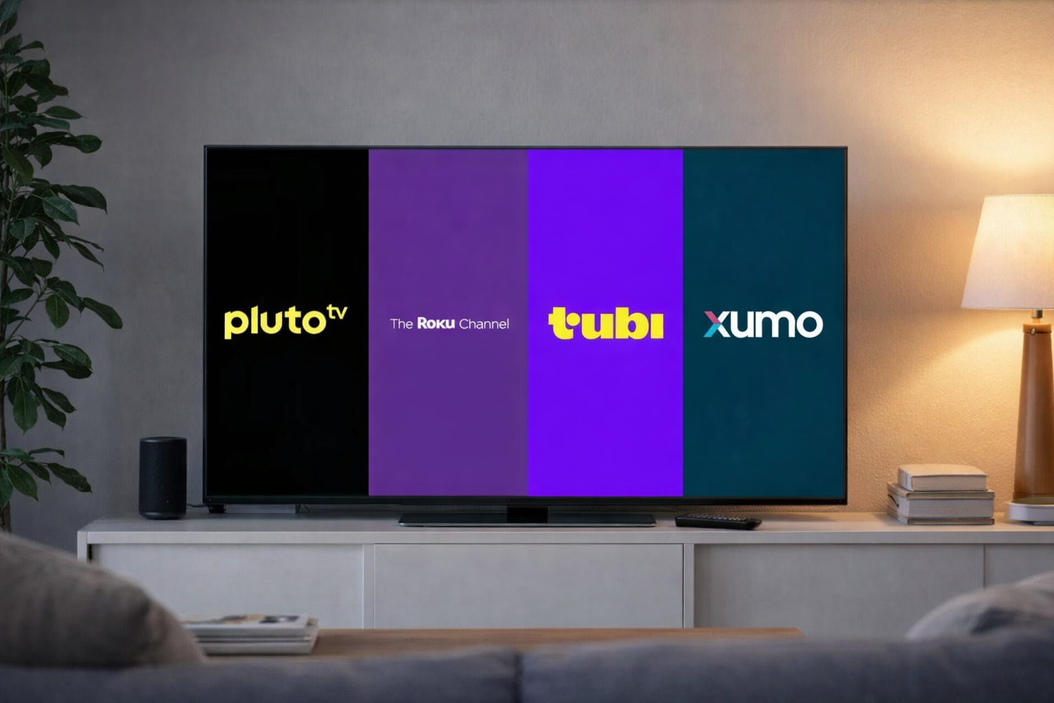 Free streaming service logos on a smart TV.