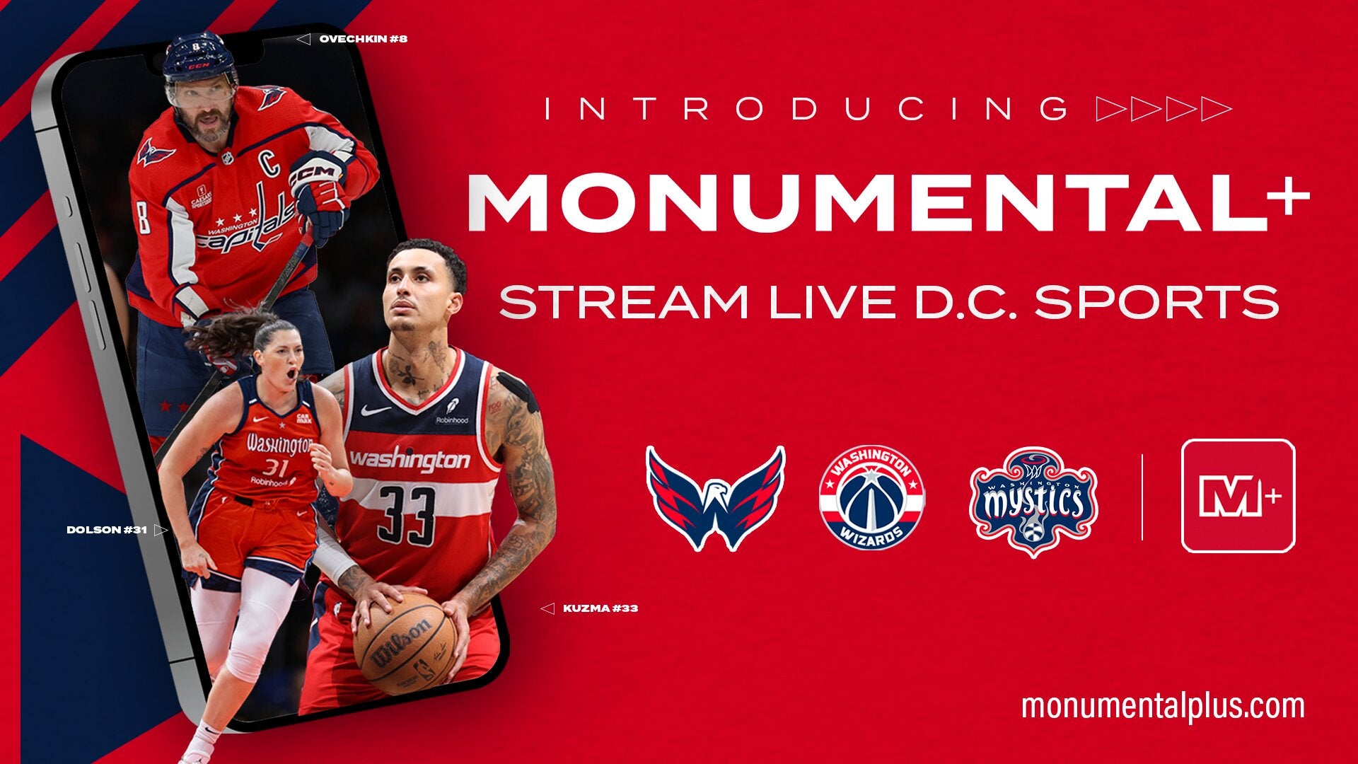 The Monumental Sports Network app has been rebranded as "Monumental+".