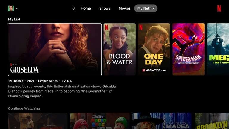The updated Netflix UI moves the menu to the top of the screen, instead of a pop-out option from the left.