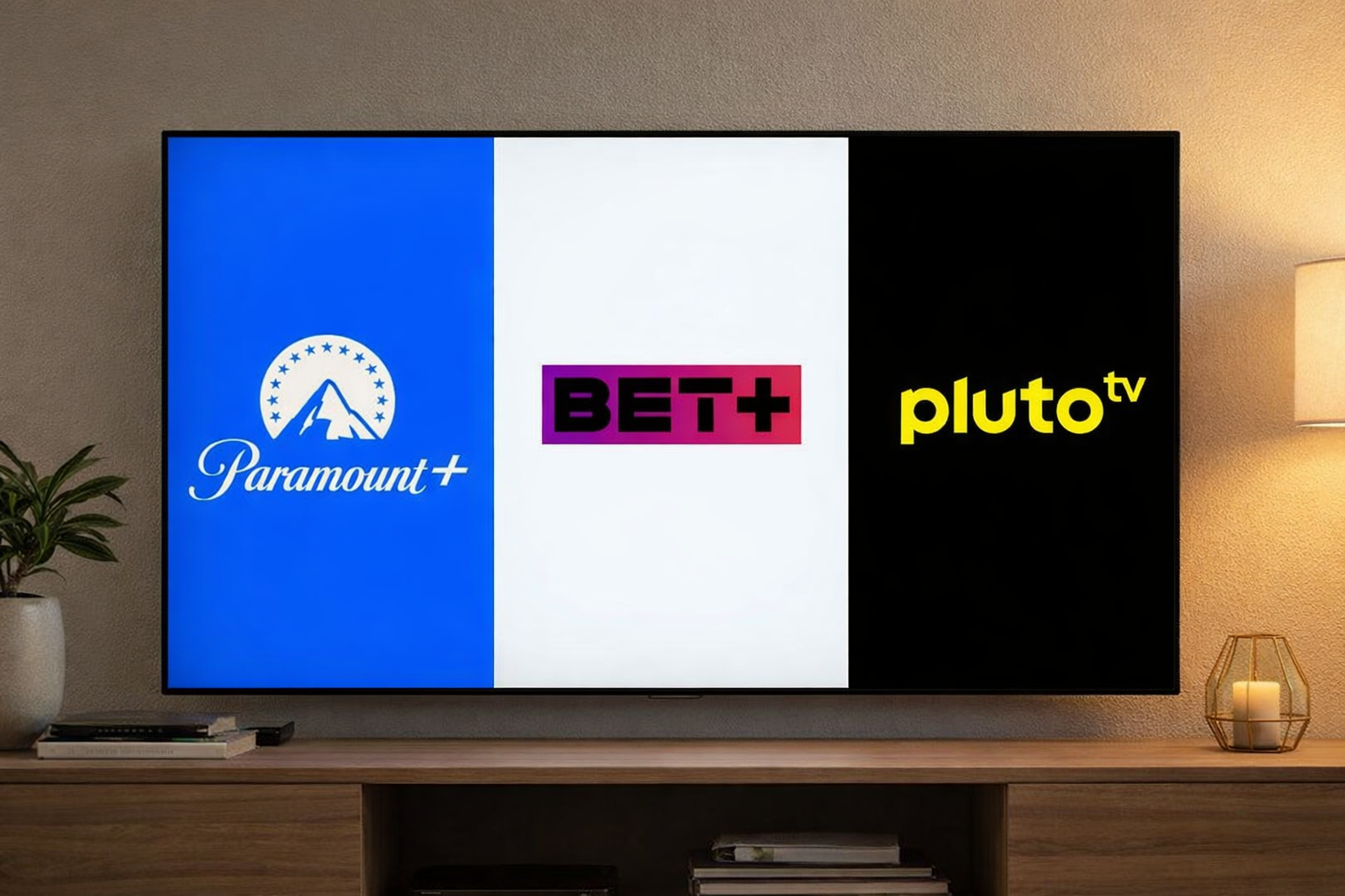 Paramount streaming logos on a TV.