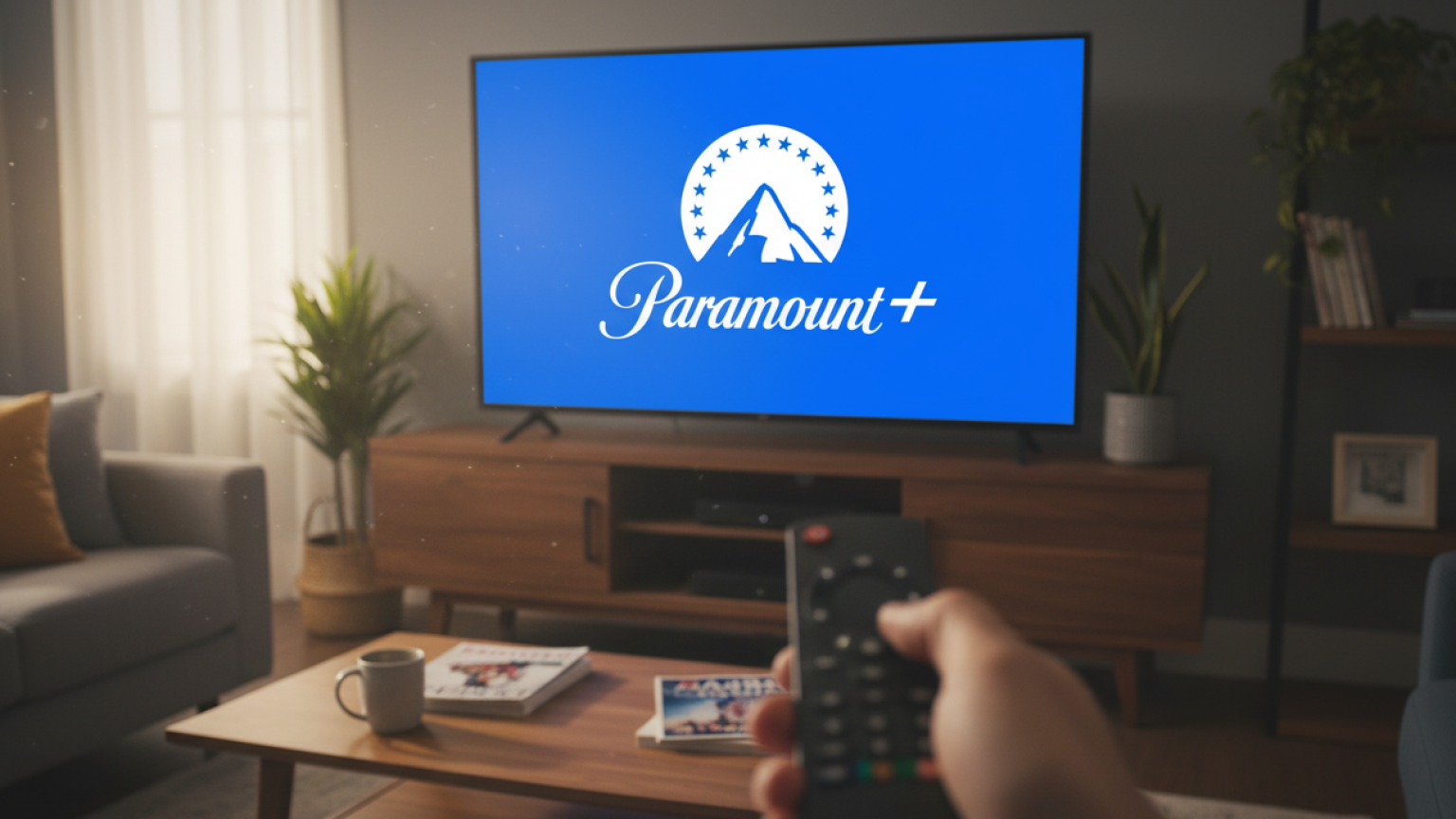 The Paramount+ logo on a TV screen.