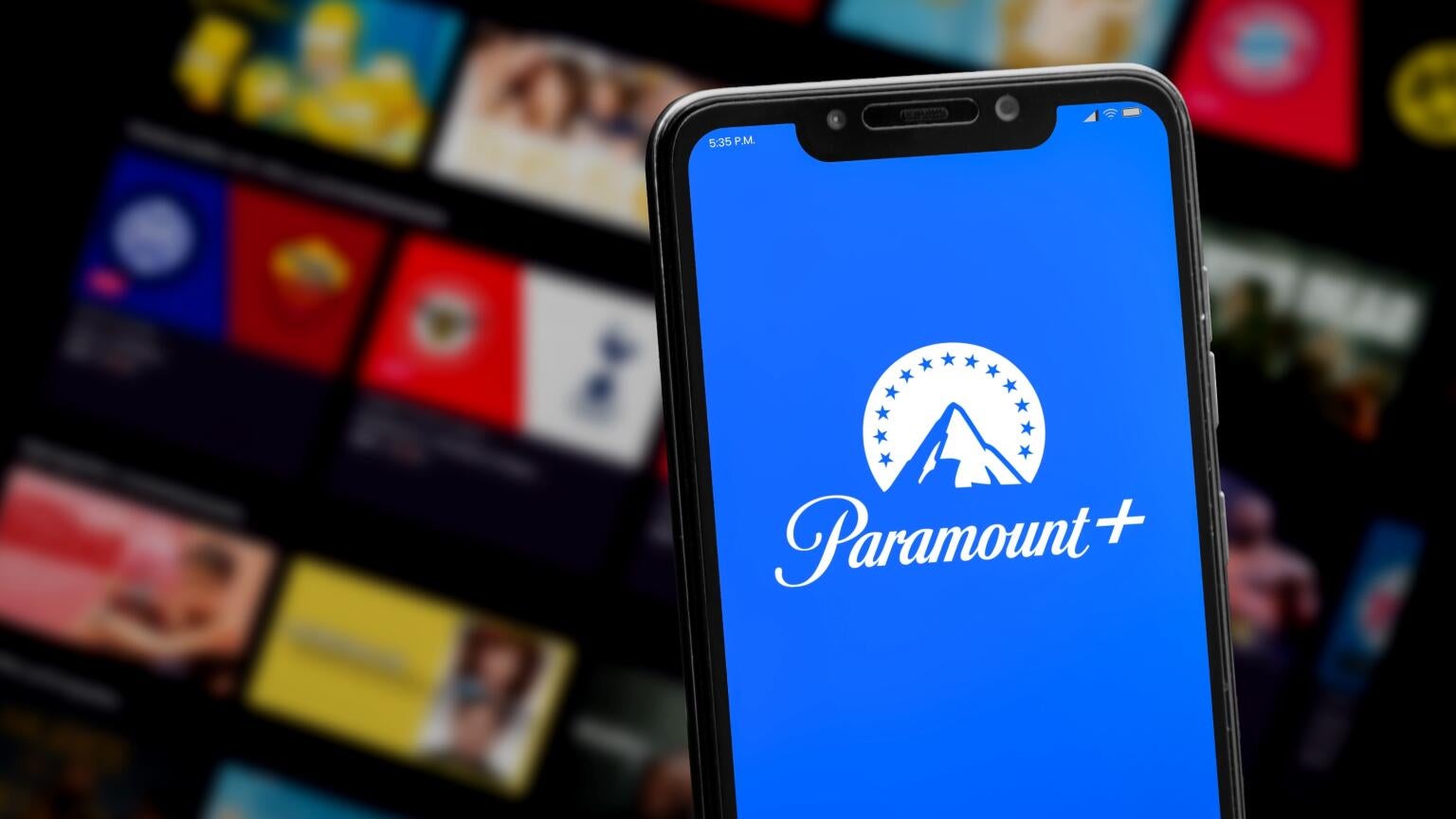 Paramount+'s logo on a phone screen.