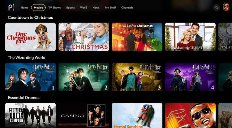 Peacock screenshot with Christmas movies from Hallmark