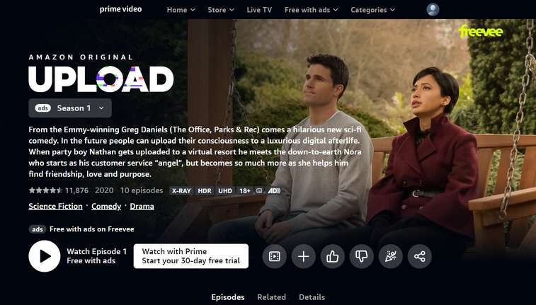 "Upload," another title now available to stream on Freevee.