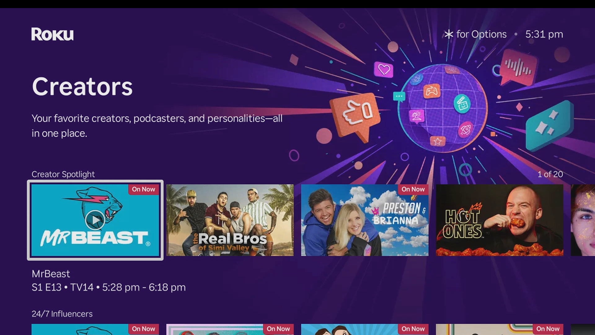 Roku is launching a new Creator content hub with creator channels.