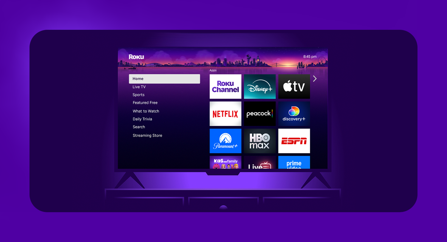 Roku's home screne on a tv.