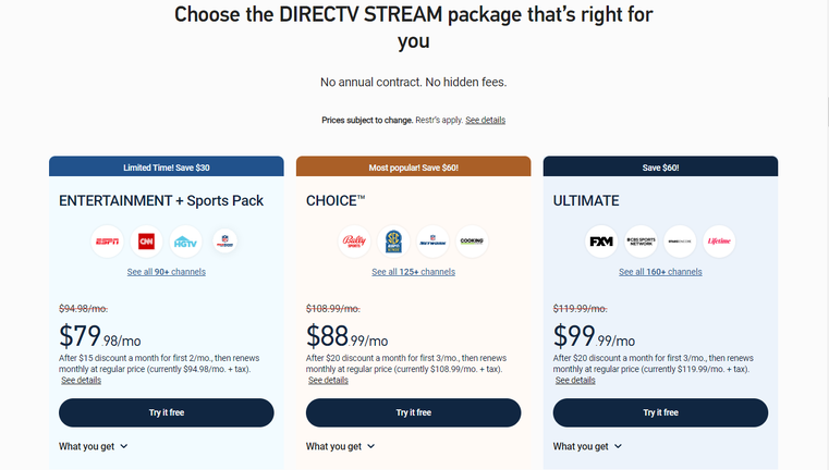 DIRECTV STREAM packages each have their own distinct advantages, depending on a viewer's needs.