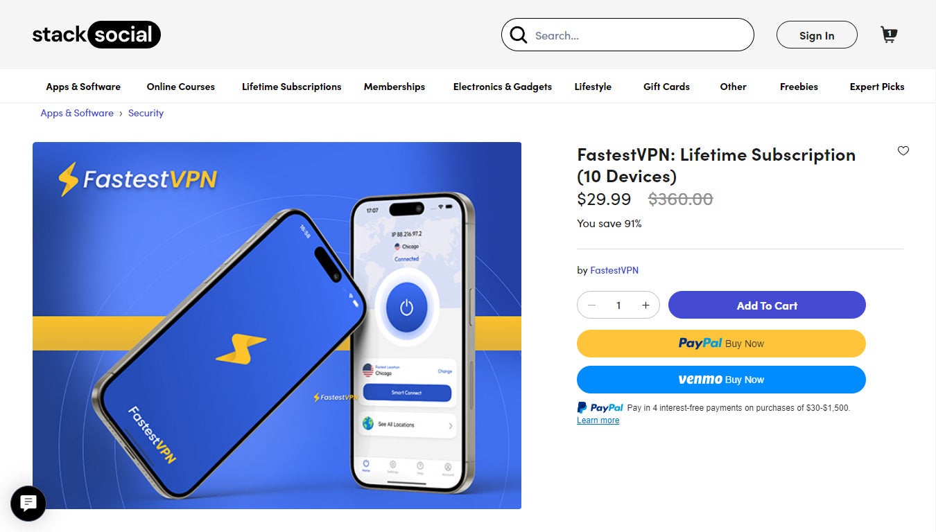 FastestVPN is offering customers a lifetime subscription for only $29.99, a big discount off the standard price.