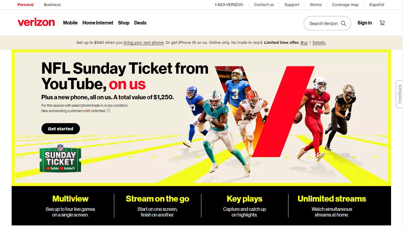 Verizon is partnering with the NFL to offer a truly epic discount on Sunday Ticket service.