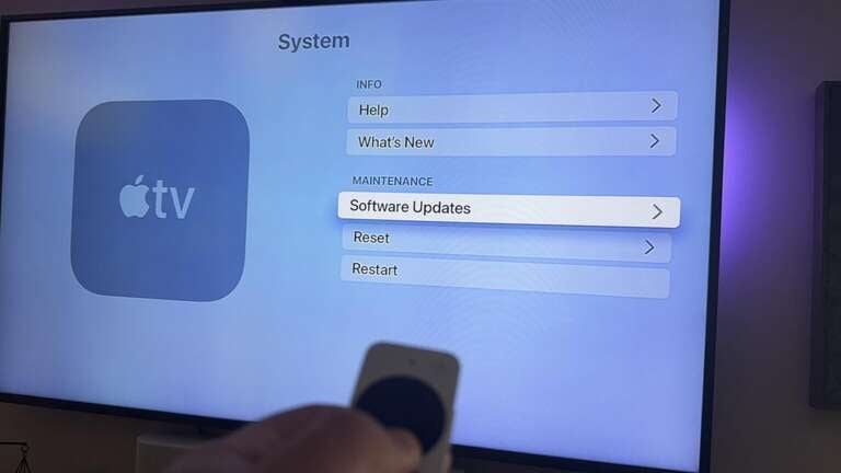 Remote pointing at Apple TV update screen