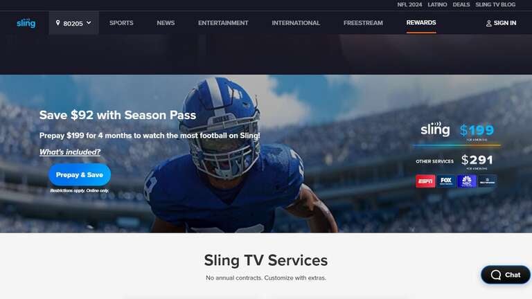 Sling's Season Pass allows viewers to save more than $60 over the course of four months.