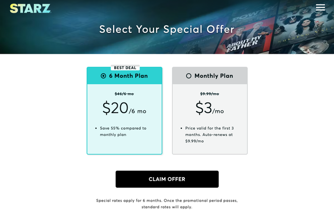Current STARZ Deals
