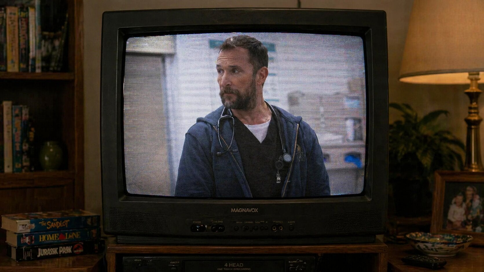 A shot of The Pitt on an older-style TV.