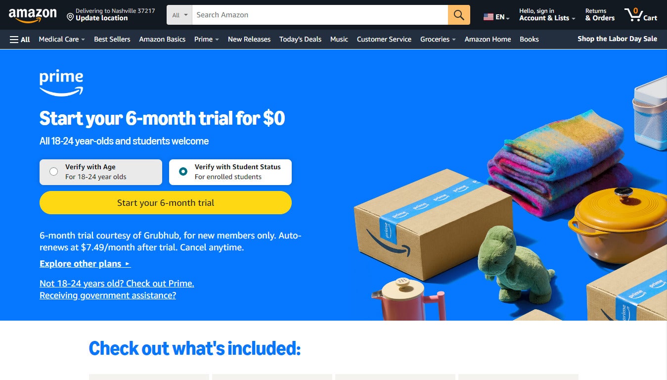 Amazon Prime is offering users age 18 to 24 a six-month free trial, which they can use to watch Prime Video.