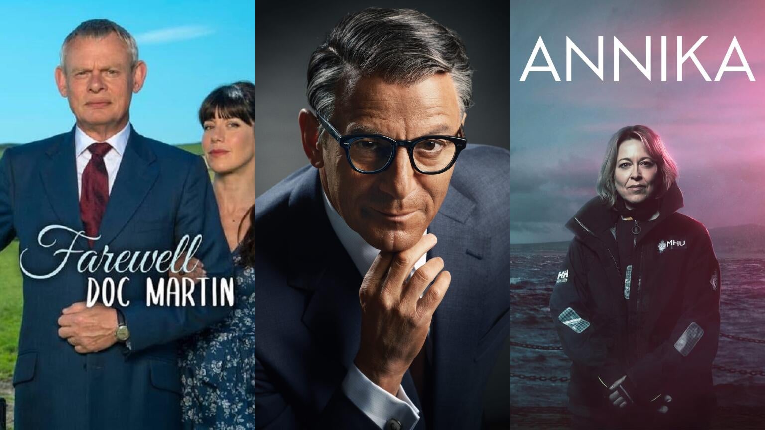 Posters for "Farewell Doc Martin," "Archie," and "Annika"