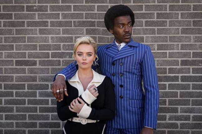 Millie Gibson and Ncuti Gatwa in 1960s costume in a promotional photo released by the BBC