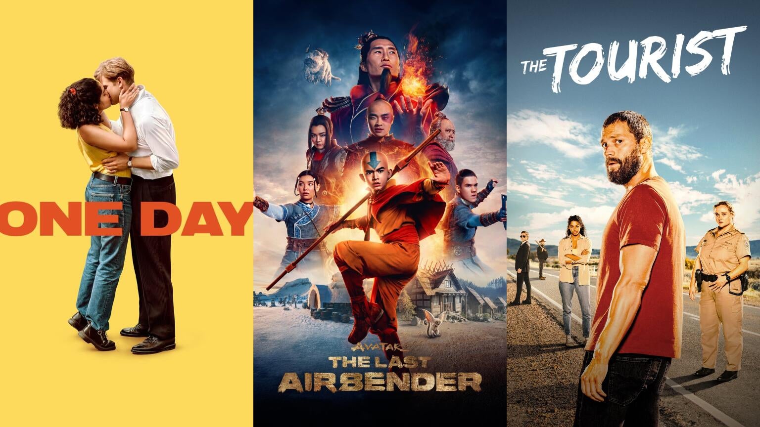 Posters for Netflix's "One Day, "Avatar: The Last Airbender," and "The Tourist"