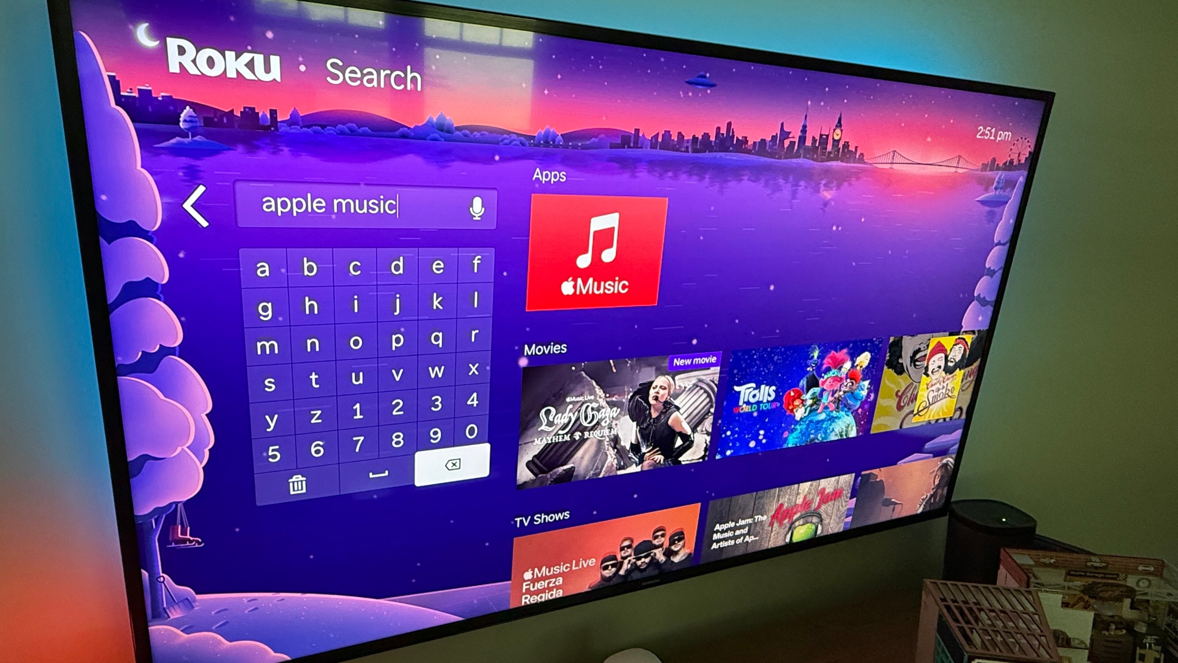 The Apple Music app badge on a Roku TV.