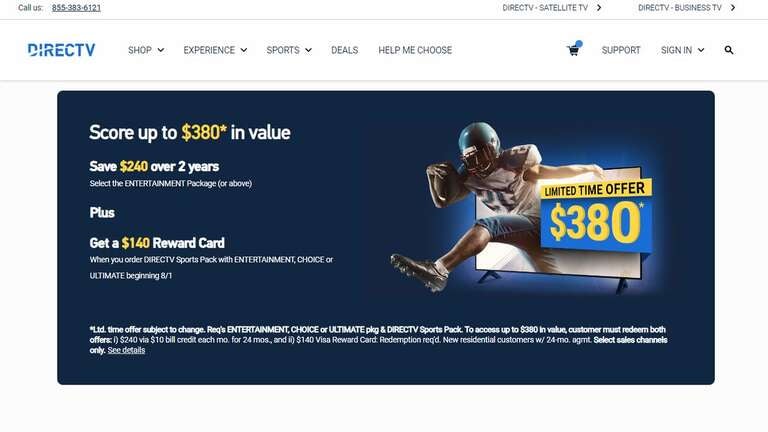 Currently, customers can save up to $380 on their DIRECTV Via Internet deal.