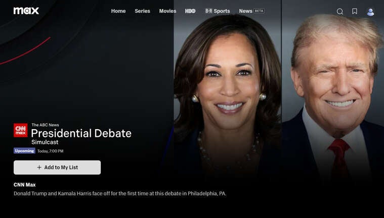 Max will offer debate coverage through its CNN Max hub.