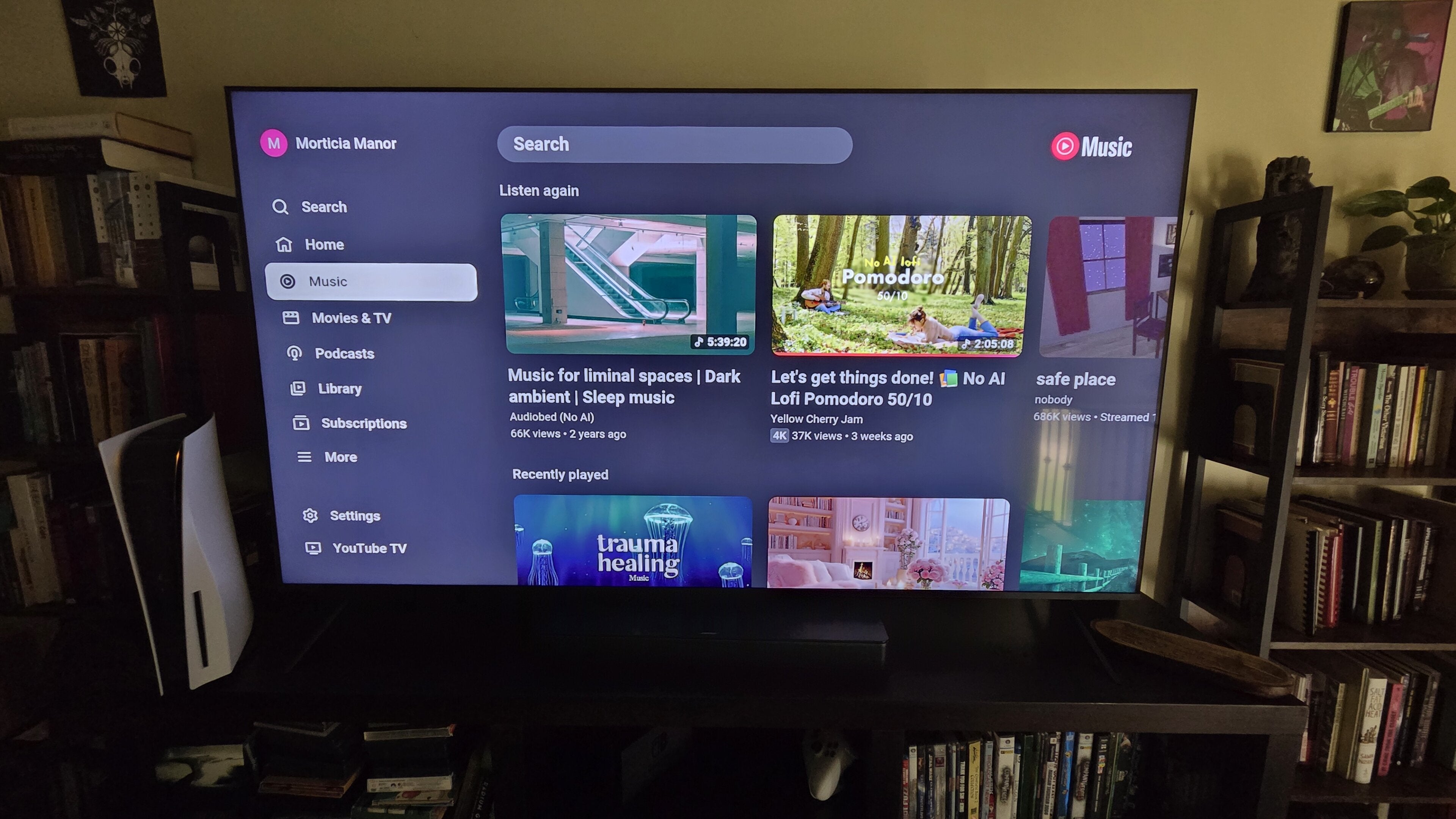 YouTube Music on a smart TV screen.